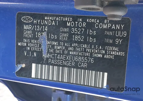 2014 Hyundai Accent Gls from USA, damaged, VIN KMHCT4AEXEU685576